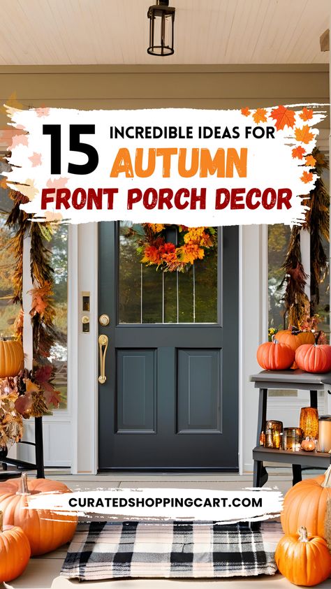 Discover 15 unique & charming fall front porch decor ideas to make your home the coziest on the block.Embrace the season with creative, rustic & cozy fall decor that transforms your space. Fall porch decor, autumn decorating ideas, cozy fall porch, rustic autumn decor, fall front porch inspiration, seasonal decorations, autumn home decor, fall porch decorating ideas, fall porch, fall porch ideas, fall porch signs, fall porch leaners, fall porch decorating ides front doors, fall porch decor ideas Fall Leaves Garland Front Porch, Fall Decor Ideas For Outside Front Porch, Outside Front Door Entryway Ideas, Fall Porch Leaners, Fall Porch Decorating Ideas, Fall Porch Ideas, Fall Porch Decor Ideas, Porch Leaners, Porch Inspiration