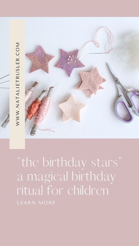 I’d love to tell you all about the birthday stars 🌟 if you’ve been following me (@natalietrusler) for a while you will know all about the birthday stars, but for those who are new let me share a little more. One of the rituals I share in the magical birthday ebook is to sew little felt (or fabric) birthday stars, which you place under your child’s pillow for the number of nights they are turning >> READ MORE Birthday Rituals, Countdown Birthday, Waldorf Birthday, Magical Birthday, Birthday Traditions, Birthday Star, Birthday Crafts, Waldorf Inspired, Crafts Projects