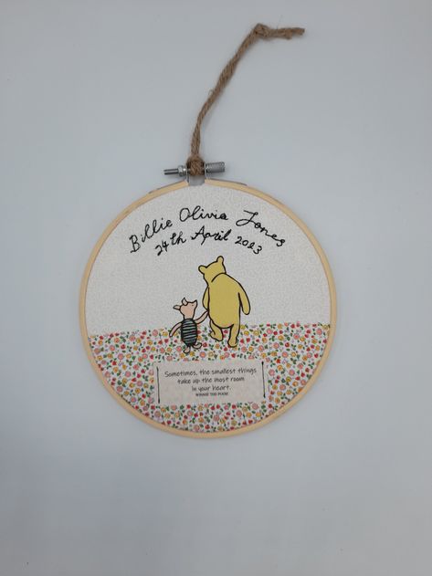 Personalised Fabric Winnie the Pooh Embroidery Hanging Hoop, Birth Stats Gift, Christening Gift, Unique personalised gifts Winnie And Piglet, Winnie The Pooh Embroidery, Pooh Embroidery, Classic Winnie The Pooh, Baby Stats, Kraft Paper Wrapping, Free Motion Embroidery, Birth Stats, Unique Personalized Gift