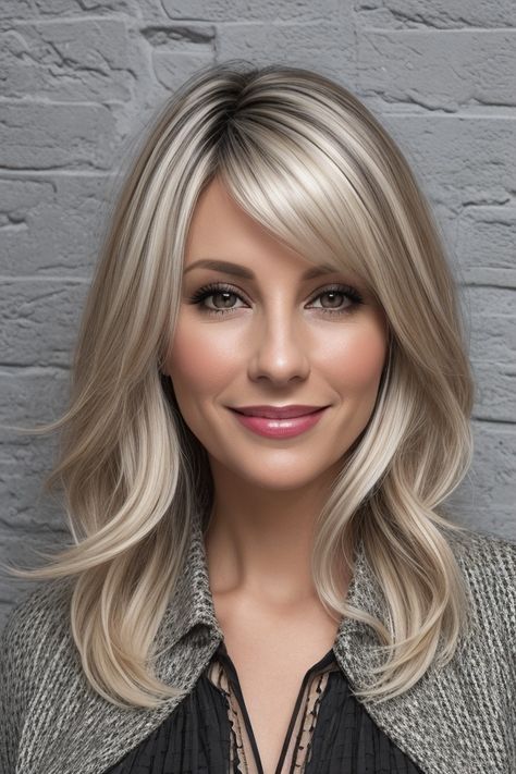 blonde highlights and a medium length bob with layers Medium Hair With Light Layers, Medium Length Blonde Layers, Blonde Layers Medium, Medium Length Blonde Highlights, Blonde Layered Hair Medium, Medium Length Bob With Layers, Medium Length Bob, Bob With Layers, The Butterfly Haircut