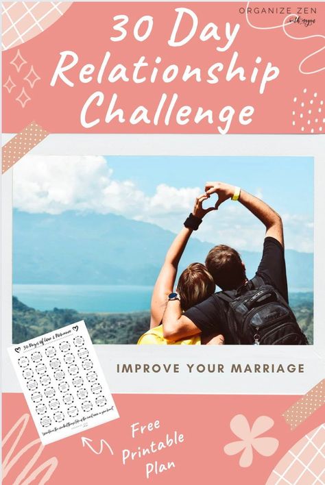 Reignite the Love Spark with your Spouse using a 30 Day Marriage and Romance Challenge - Spice up your connection with your partner. It’s an easy way, each and every day to make your marriage full of intimacy, kindness and love. These little suggestions, connections and conversations will make a huge impact on your relationship with your spouse. #love #marriage #challenge - couples challenge, marriage intimacy and advice, 30 day marriage challenge 30 Day Marriage Challenge Couple, 30 Day Marriage Challenge, Romance Challenge, 30 Day Relationship Challenge, Challenge For Couples, Marriage Intimacy, Marriage Challenge, Couples Challenges, Valentine Mailbox