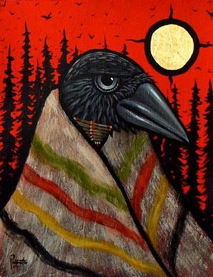 LOVE Aaron Paquette's Work.....would REALLY Love to own one some day! This is Wonderful: Corvidae got  "A Good Trade" American Crow, Crow Art, Raven Art, Crows Ravens, Native American Artists, Indian Paintings, Indigenous Art, Native Art, Aboriginal Art