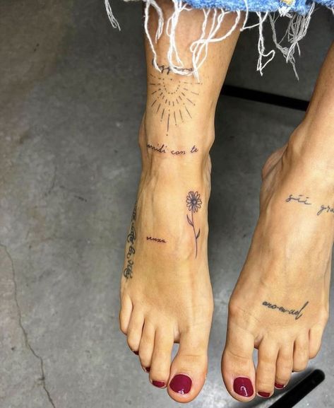 You’re So Cool Tattoo, Script Ankle Tattoo, Patchwork Foot Tattoo, Ankle Shin Tattoos For Women, Dainty Feet Tattoos, Front Foot Tattoo, Delicate Leg Tattoos For Women, Be Where Your Feet Are Tattoo, Dainty Foot Tattoos For Women