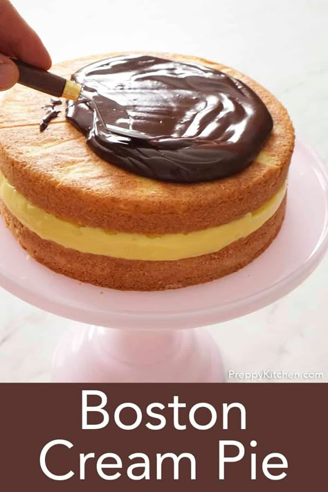 Boston Cream Cake Filling, Dairy Free Boston Cream Pie, Boston Cream Pie Cake, Boston Cream Pie Recipe, Boston Cream Cake, Vanilla Pastry Cream, Pastry Cream Filling, Dessert Pie Recipes, American Cake