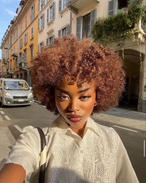 Colored 4c Hair Black Women, Light Brown Afro Hair, Ginger Hair Bob Black Women, 4c Ginger Hair Black Women, Died Afro, Brown Afro Hair Color 4c, Honey Brown Black Women, Ginger Hair Black Women Natural 4c, Short Hair Dye Colors For Black Women