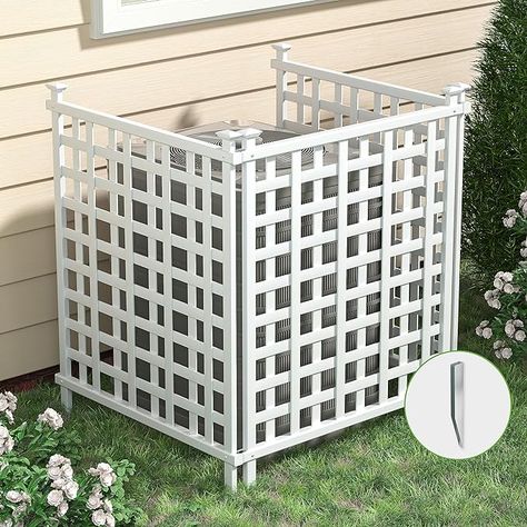 Amazon.com: Beimo 48 "H x 42 "W Air Conditioner Fence Privacy Screen ，Trash Can Screen Enclosure Hide Outside White Vinyl Fence Panels Pool Equipment Enclosure with Metal Stakes for Outdoor, 2 Plastic Panels : Everything Else Hvac Enclosure, Trash Can Enclosure, Privacy Lattice, Air Conditioner Screen, Air Conditioner Fence, Lattice Fence Panels, Lattice Privacy Screen, Pool Equipment Enclosure, Outdoor Air Conditioner