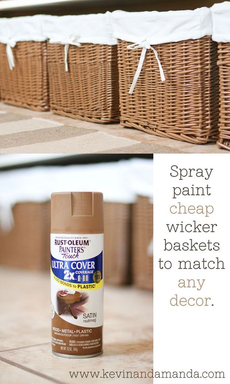 Spray paint cheap wicker baskets to match any decor. Pantry Makeover, Painted Wicker, Makeover Before And After, After Photos, Crafty Diy, House Tour, New House, Decorating Tips, Spray Paint