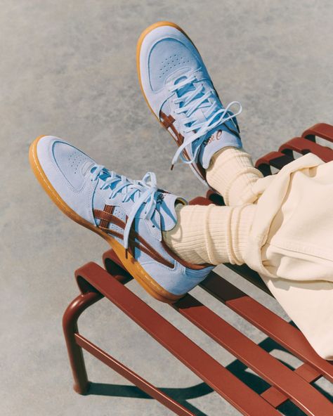 Hay teams up with ASICS on pastel-coloured Skyhand OG trainer Hay Design, Sports Models, Retro Sneakers, Leather Trainers, Blue Sneakers, Sportswear Brand, Designer Sneakers, Accessories Branding, Palermo