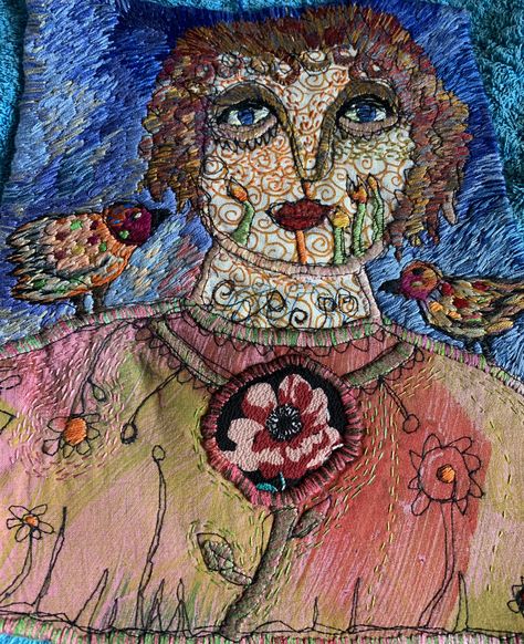 Gayla Partridge Embroidery, Madge Gill Embroidery, Embroidery Artists Contemporary, Dove Embroidery, Face Embroidery Portraits, Monika Forsberg, Beaded Embroidery Portrait, Portrait Embroidery, Making Faces