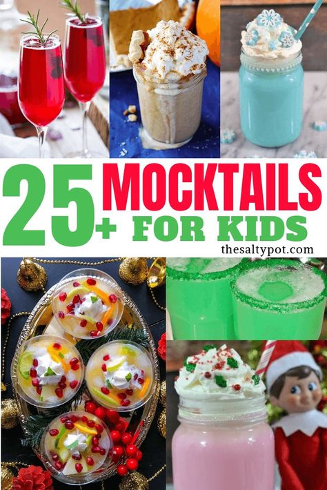 These awesome recipes for mocktails for kids are so delicious! The non alcoholic party drinks will bring a smile to every child (and maybe adult) for the festive season! Pin for Later! #mocktail  #holiday #christmas #drinks Cocktails For Kids, Kids Mocktails, Mocktails Recipe, Kid Drinks Recipes, Christmas Party Drinks, Kid Friendly Drinks, Party Drinks Alcohol, Kid Drinks, Baileys Irish Cream