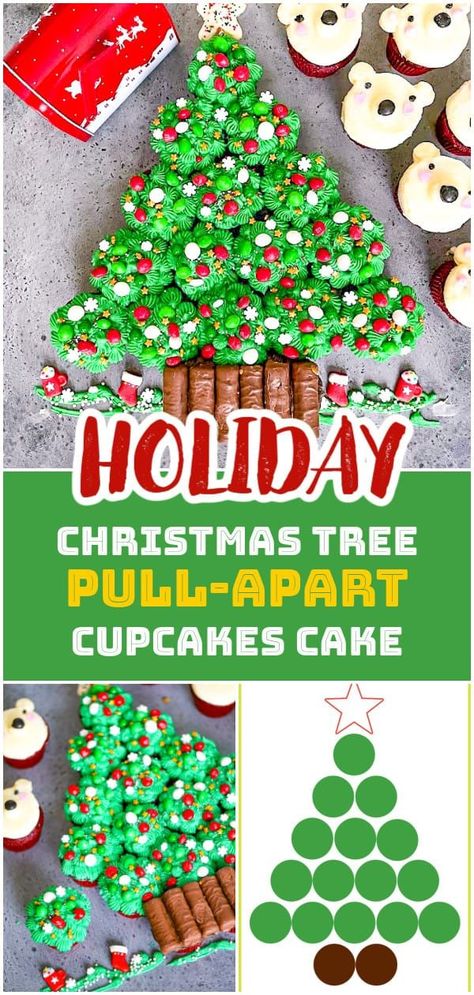 Cupcake Cake Christmas, Christmas Tree Cupcake Cake, Creative Christmas Appetizers, Christmas Tree Pull Apart, Make Ahead Christmas Appetizers, Pull Apart Cupcake, Christmas Tree Desserts, Vanilla Frosting Recipes, Christmas Dessert Table