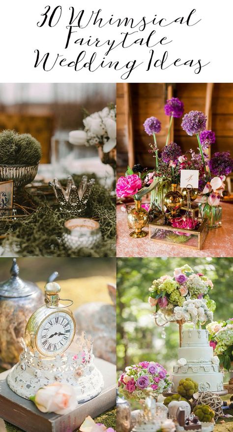 30 Ideas for a Whimsical Fairytale Wedding - A PRINCESS INSPIRED BLOG Southern Fairytale Wedding, Poetry Wedding Decor, Enchanted Wedding Bouquet, Fairy Whimsical Wedding, Fairytale Wedding Reception Decor, Fairy Themed Bridal Shower Ideas, Princess Wedding Theme Fairytale, Magical Wedding Invitations, Fairytale Wedding Theme Romantic