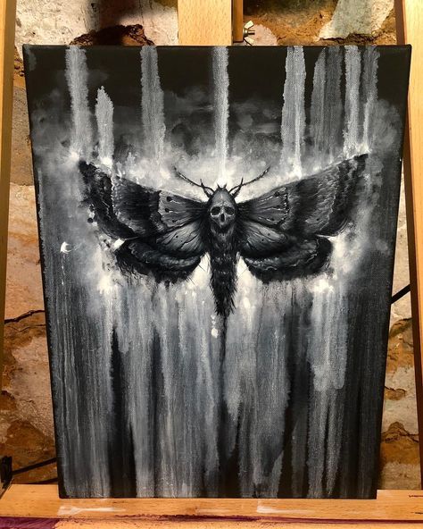 Dark Art Paintings, Black Canvas Paintings, Dark Paintings, Canvas Painting Designs, Halloween Painting, Halloween Drawings, Black And White Painting, Aesthetic Painting, Pyrography