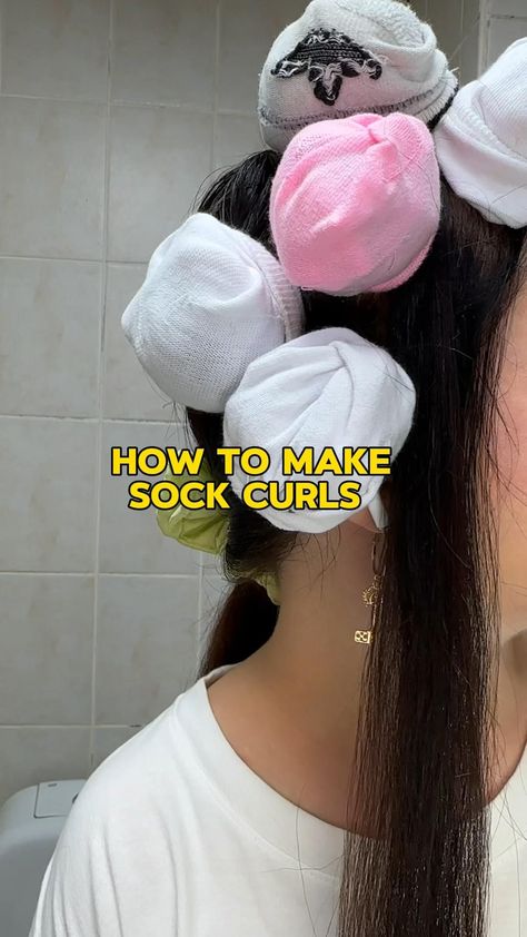 How to Curl Socks Using a Bobby Pin Sock Curls For Thick Hair, How To Curl Hair With Socks Tutorial, Sock Curl Tutorial, Curling With Socks, How Do You Curl Your Hair With Socks, Hair Socks Tutorial, How To Do The Sock Curls, How To Make Perfect Curls, How To Curl Ur Hair With Socks