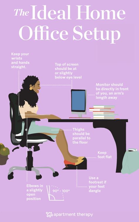 Home Office Setup - Desk Chair Height Posture Tips | Apartment Therapy Desk Posture, Office Organization At Work, Work Office Decor, Office Chair Design, Ergonomic Desk, Work From Home Tips, Office Workspace, Office Set, Ergonomic Office