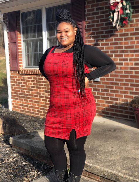 Plus size plaid red dress with long sleeve black shirt underneath, black leggings, and combat boots. Red dress from Rue21 Plus (size:2X). Undershirt is a Nike sport shirt. Plaid Dress With Shirt Underneath, Plaid Red Dress, Dress With Shirt Underneath, Dress With Shirt, Long Sleeve Black Shirt, Plus Size Plaid, Red Plaid Dress, Black Long Sleeve Shirt, Sport Shirt