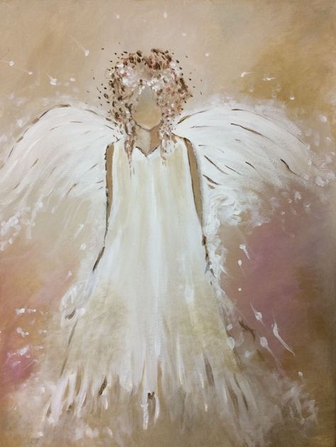 Painted Angels Canvas, Original Acrylic Paintings, Angel Looking Down, How To Paint Angels, Angel Wings Painting Acrylic, Angel Pictures To Paint, Christmas Angels Painting, Angel Paintings On Canvas, Angel Painting Easy