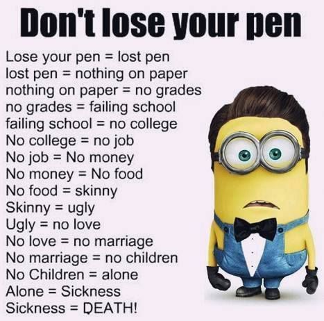 Dont Lose Your Pen, Lose Your Pen, Funny Knock Knock Jokes, Grumpy Cats, Funny Minion Pictures, Funny Minion Memes, Minion Pictures, Minion Jokes, Funny Mind Tricks