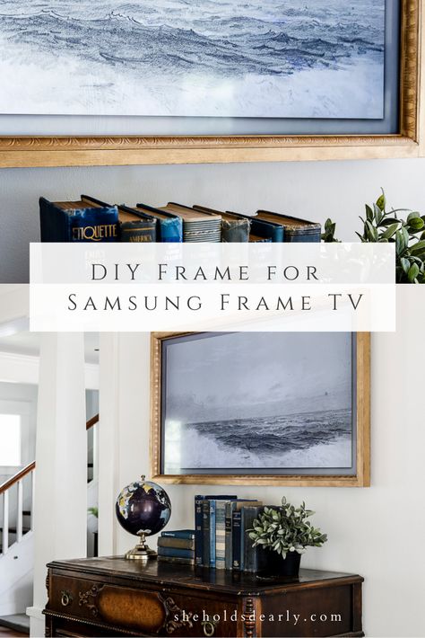 Let me show you how to save hundreds of dollars by creating a DIY frame for your Samsung Frame TV in this simple tutorial! How To Make A Frame For Samsung Tv, Diy The Frame Tv, Frames For Frame Tv, Frame Tv Bedroom Wall, Samsung Frame Tv Diy, Samsung Frame Tv Frames, Samsung Frame Tv Frame, Diy Frame For Frame Tv, Frame For Frame Tv