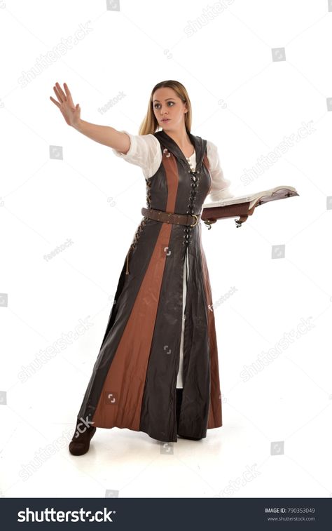 Standing With Book Pose, Medieval Poses Reference, Standing Reading Pose, Leaning On Staff Pose, Casting A Spell Pose, Holding Books Reference, Spellcaster Pose Reference, Character Holding Book, Spellcasting Pose