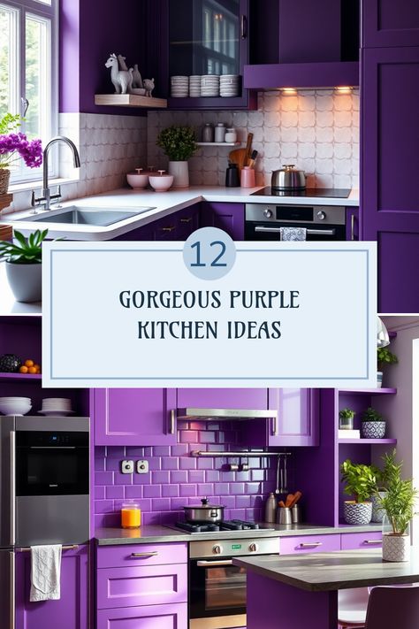 Looking to add a pop of color to your home? Check out these 12 stunning purple kitchen ideas that cater to every style. Whether you love the subtle charm of lavender or the daring vibe of vintage purple, we have something for you! Discover unique ways to incorporate purple into your kitchen's cabinets, walls, and decor. Mixing shades can create a warm, inviting atmosphere perfect for cooking and gatherings. Get inspired today and make your dream purple kitchen a reality without the hassle.  Enjoy vibrant culinary creativity in your beautiful new space! Kitchen Ideas Purple, Purple Kitchen Ideas, Small Cottage Kitchen Ideas, Purple Appliances, Purple Tile, Antique Knobs, Small Cottage Kitchen, Ombre Wall, Purple Kitchen