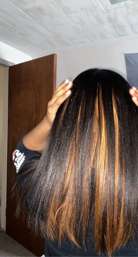 Highlights Blowout, Pressed Natural Hair, Black Hair With Highlights, Dyed Natural Hair, Hair Color And Cut, Relaxed Hair, Hair Collection, Hair Dye Colors, Hair Inspo Color