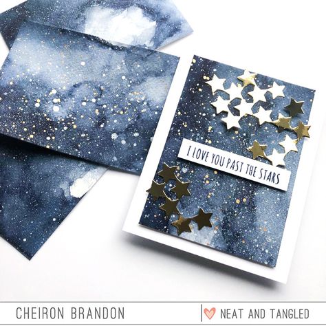 Galaxy Background Cards with Cheiron Diy Watercolor Cards, Spreading Kindness, Galaxy Theme, Narnia Books, Galaxy Background, Star Cards, Star Diy, Making Cards, Easy Diy Art