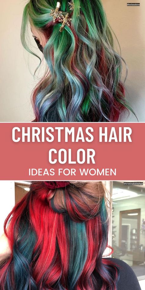 Christmas Hair Colors Vibrant Red Hair Color Ideas, Icy Blondes, Christmas Hair Color Ideas, Holiday Hair Color, Christmas Hair Color, Bold Highlights, Creative Braids, Vibrant Red Hair, Festive Hair