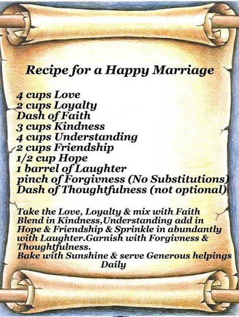 Combat Boots & Diamond Rings: Recipe for a Happy Marriage Recipe For Happy Marriage, Bridal Shower Poems, Recipe For A Happy Marriage, Recipe For Marriage, Ranch Party, Prayer For My Marriage, Wedding Verses, Kitchen Bridal Shower, Wedding Info