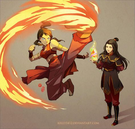 Korra _ Firebending training with Azula by kelly1412 Avatar Azula, Avatar Legend Of Aang, Korra Avatar, Avatar Series, The Last Avatar, Avatar Cartoon, Avatar Fan Art, Avatar The Last Airbender Art, Team Avatar