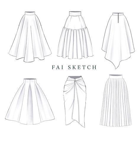 Skirt Drawings Sketches, Skirts Illustration Sketches, Pencil Skirt Illustration, Pleated Skirt Technical Drawing, Fashion Ideas Drawing, Skirt Flat Sketch, Skirt Template, Skirt Illustration, Skirt Drawing