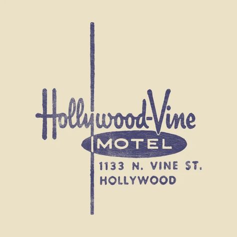 Hollywood & Vine Motel - Vintage Motel - T-Shirt | TeePublic Motel Graphic Design, Vintage Bar Matchbook, Vintage Motel Signs, Vintage Matchbook Design, Mid Century Typography, Vintage Hotel Logo, Vintage Motel Aesthetic, Vintage Hotel Branding, Mid Century Branding