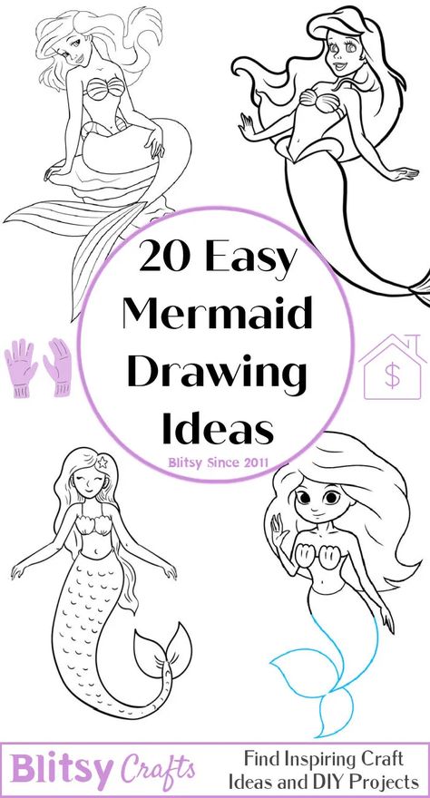 20 Easy Mermaid Drawing Ideas - How To Draw A Mermaid Mermaid Drawing Ideas, Realistic Mermaid Drawing, Easy Mermaid Drawing, Mermaid Tail Drawing, Draw A Mermaid, Diy Mermaid Tail, Evil Mermaids, Mermaid Gifs, Sketch Outline