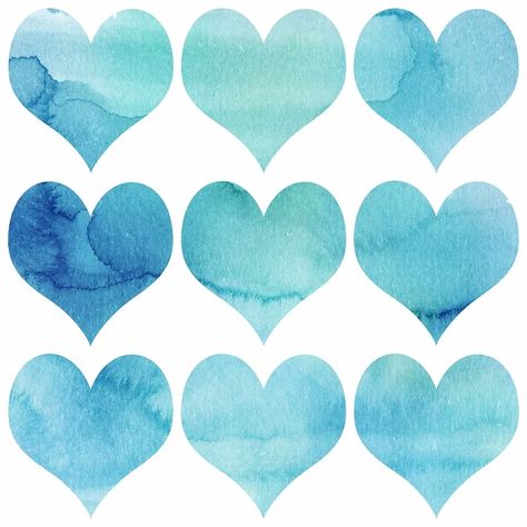 Hearts Watercolor, Mothers Day Drawings, Simple Watercolor, Green Heart, Turquoise Heart, Mediterranean Garden, Free Illustration, Easy Watercolor, Aqua Turquoise