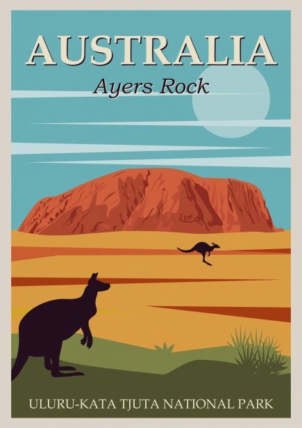 Vintage, retro style travel poster for Ayers Rock, Uluru, Australia, the Australian Outback Ayers Rock Australia, Posters Australia, Vintage Postcards Travel, Starry Night Painting, Ayers Rock, Rock Vintage, Australian Travel, Vintage Airlines, Travel Postcard