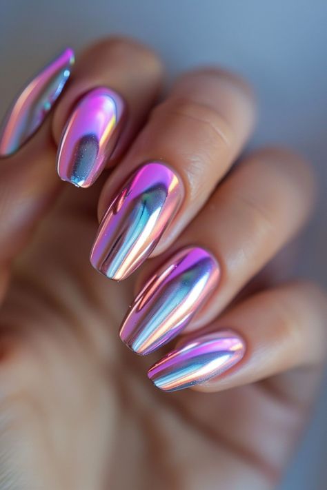 15 Chrome Nails for Summer Ideas You Need to See Multi Color Chrome Nails, Chrome Toe Nails Designs, Summer Chrome Nails 2024, Neon Chrome Nails, Chrome Nail Designs, White Chrome Nails, Neon Pastel, Fun Nail Colors, Chrome Nail Powder