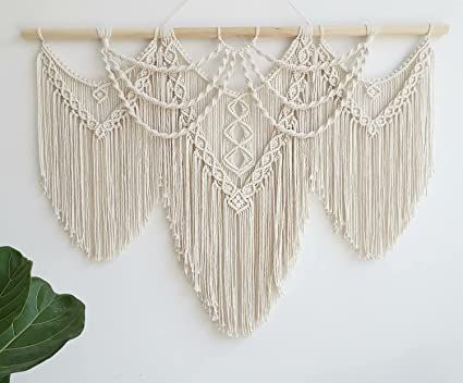 Amazon.com: large macrame wall hanging - Boho Tapestry Macrame Wall Decor Art- Chic Bohemian Handmade Woven Tapestry Home Decoration for Bedroom Living Room Apartment Wedding Party - 43"x32" (Beige-fringe) : Home & Kitchen Room Workspace, Macrame Curtains, Tapestry Macrame, Modern Boho Bedroom, Decoration For Bedroom, Macrame Headboard, Living Room Themes, Tassel Curtains, Macrame Wall Decor