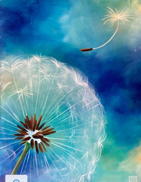 Make A Wish Dandelion Art, Paintings Of Dandelions, How To Paint A Dandelion Easy, Wish Painting, Dandelion Flower Painting, Dandelion Acrylic Painting, Dandelion Art Painting, Zen Painting Ideas, Dandelion Painting Acrylic