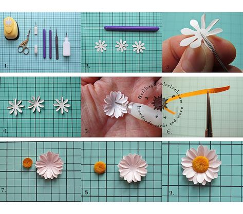 Daisy Tutorial, Quilling Flowers Tutorial, Making Paper Flowers, Paper Punch Art, Paper Quilling Tutorial, Paper Quilling Flowers, Paper Daisy, Origami Rose, Easy Paper Flowers