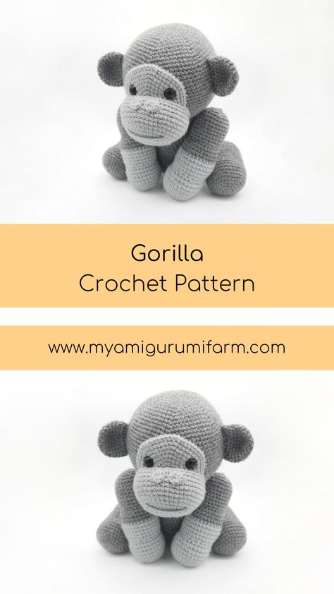 Gorilla - PDF crochet pattern
www.myamigurumifarm.com Crochet Jungle Animals, Crochet Monkey, Knitted Slippers Pattern, Crochet Pattern Amigurumi, Crochet Animal Patterns, Yarn Projects, Embroidery And Stitching, Yarn Art, Crochet Patterns Amigurumi