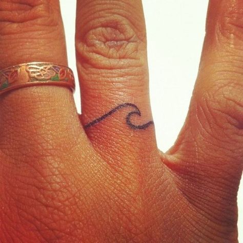 Wave Ring Tattoo, Wave Finger Tattoo, Ocean Wave Tattoos, Toe Ring Tattoos, Wedding Band Tattoos, Simple Wave Tattoo, Wave Tattoos, Small Cross Tattoos, Finger Tattoo Ideas