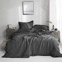 Dark Grey Bedding, Dark Cozy Bedroom, Farmhouse Bedding Sets, Bedroom Ideas Romantic, Washed Linen Duvet Cover, Linen Duvet Cover, Farmhouse Bedding, Bed Linen Sets, Black Bedding