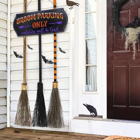 Halloween Decorations - Halloween Decor - Hocus Pocus Cute Decoration Clearance for Front Porch Wall Home Office Indoor Outdoor #AD Broom Parking Sign, Witches Brooms, Broom Parking, Halloween Brooms, Porch Wall Decor, Modern Farmhouse Bathroom Rug, Parking Sign, Porch Wall, A Broom