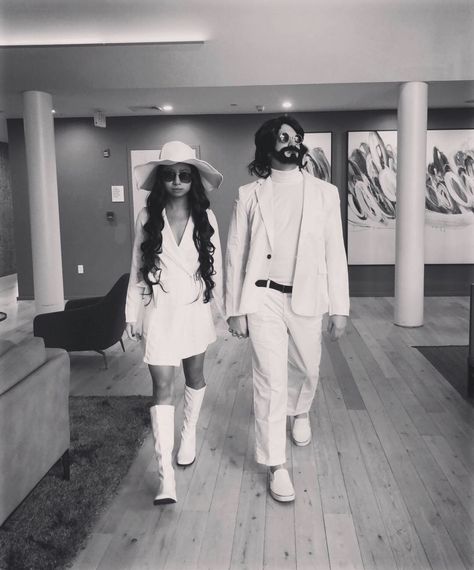 Yoko Ono Costume, Halloween Couple Costumes, John Lennon And Yoko Ono, Couple Halloween Costume, Halloween 23, Couples Halloween Costume, John Lennon And Yoko, Halloween Couple, White Halloween