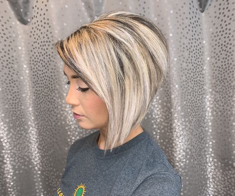 Sharp Angled Bob Short, Blonde Stacked Bob Hairstyles, A Line Bob Blonde, Stacked Blonde Bob Haircut, Blonde Angled Bob Short, Textured Asymmetrical Bob, A Line Bob Short Stacked Round Faces, Short Aline Bob Stacked, Longer Inverted Bob