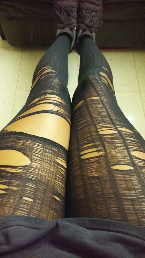 Ripped tights Ripped Thigh Highs, Skinned Knees Aesthetic, Ripped Tights Aesthetic, Emo Tights, Cockroach Costume, Ripped Tights Outfit, Distressed Tights, Ripped Socks, Torn Tights