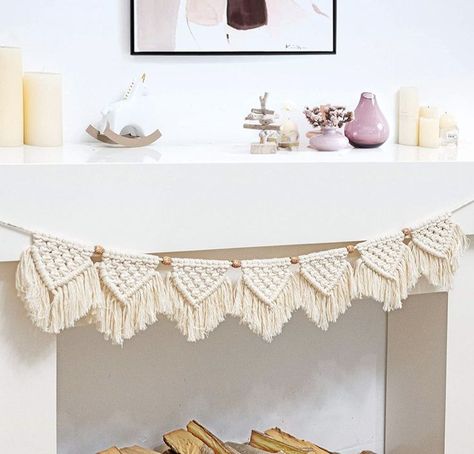 Apartment Dorm Living Room Bedroom Decorative Wall Art, 9"W x45"L, 7 "flags" Macrame Wall Hanging Fringe Garland Banner - BOHO Chic Bohemian Wall Decor This macrame garland is an ideal boho decor for living room, bedroom, dining room, dorm room or nursery, even for a cozy cafe or an office wall decor. The boho tassel garland is also good to hang above the fireplace, mantle, bed, sofa, couch, and anywhere else AFFILIATED LINK Wall Macrame Hanging, Macrame Garland, Wall Macrame, Macrame Tapestry, Bedroom Wall Hangings, Boho Tapestry, Bohemian Wall Decor, Tassels Decor, Macrame Hanging