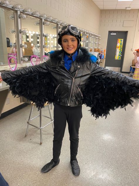 Leather jacket with feather boas sewn onto felt panels. Suessical Costumes, Seussical Jr, Felt Panels, Seussical Costumes, Theatre Ideas, Theater Costumes, Feather Boas, Kids Theater, A Wrinkle In Time