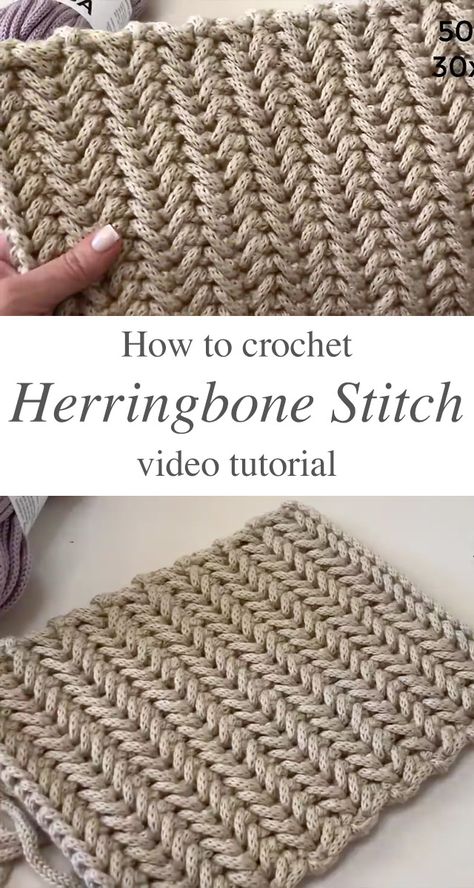 Herringbone Crochet Stitch, Crochet Herringbone Stitch, Herringbone Crochet, Crochet Herringbone, Herringbone Stitch Tutorial, Ornaments Crochet, Crochet Knit Stitches, Easy Crochet Stitches, Mode Crochet