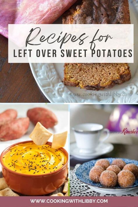 This roundup for Recipes for Left Over Sweet Potatoes will take the guesswork out of figuring out what to do with your holiday left overs! #sweetpotatoes #easyrecipes #holidays Leftover Candied Yam Recipes, What To Do With Baked Sweet Potatoes, What To Do With Cooked Sweet Potatoes, What To Do With Left Over Sweet Potato Casserole, What To Do With Leftover Sweet Potatoes, Sweet Potato Leftover Ideas, What To Do With Left Over Baked Sweet Potatoes, Shredded Sweet Potato Recipes, Leftover Baked Sweet Potato Recipes